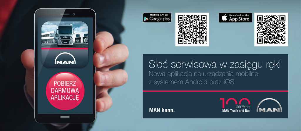 Aplikacja Serwis MAN Polska do pobrania w App Store oraz Google Play